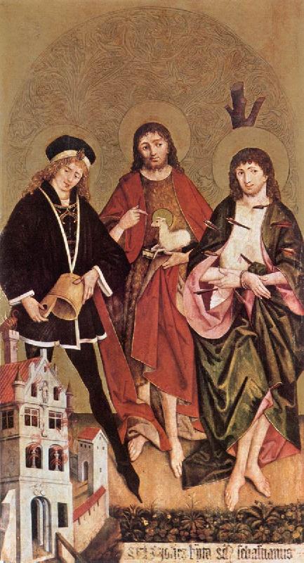 STRIGEL, Hans II Sts Florian, John the Baptist and Sebastian wr oil painting picture